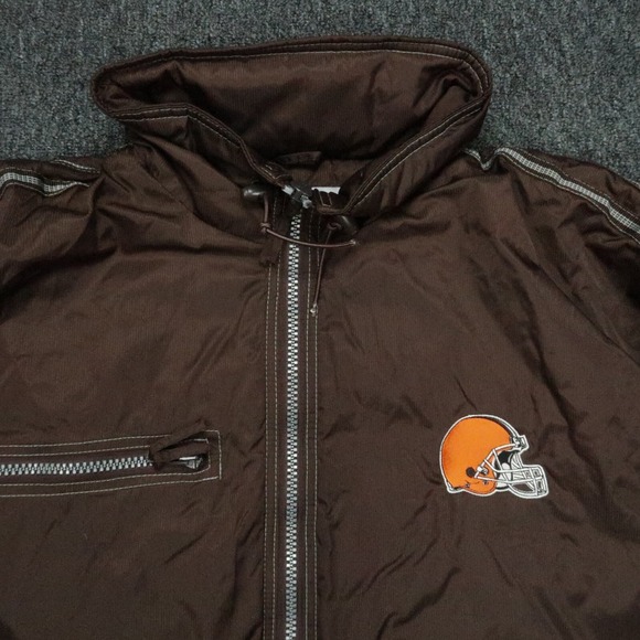 VINTAGE Cleveland Browns Jacket Mens Extra Large Brown Puma NFL Puffer Hooded XL - Picture 3 of 16